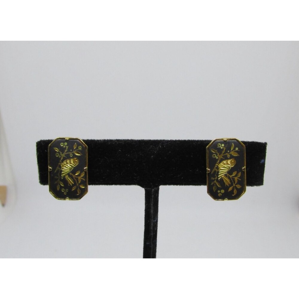 Vintage clip on Damascene Gold Leaf Spanish Toledo Birds Prong Set